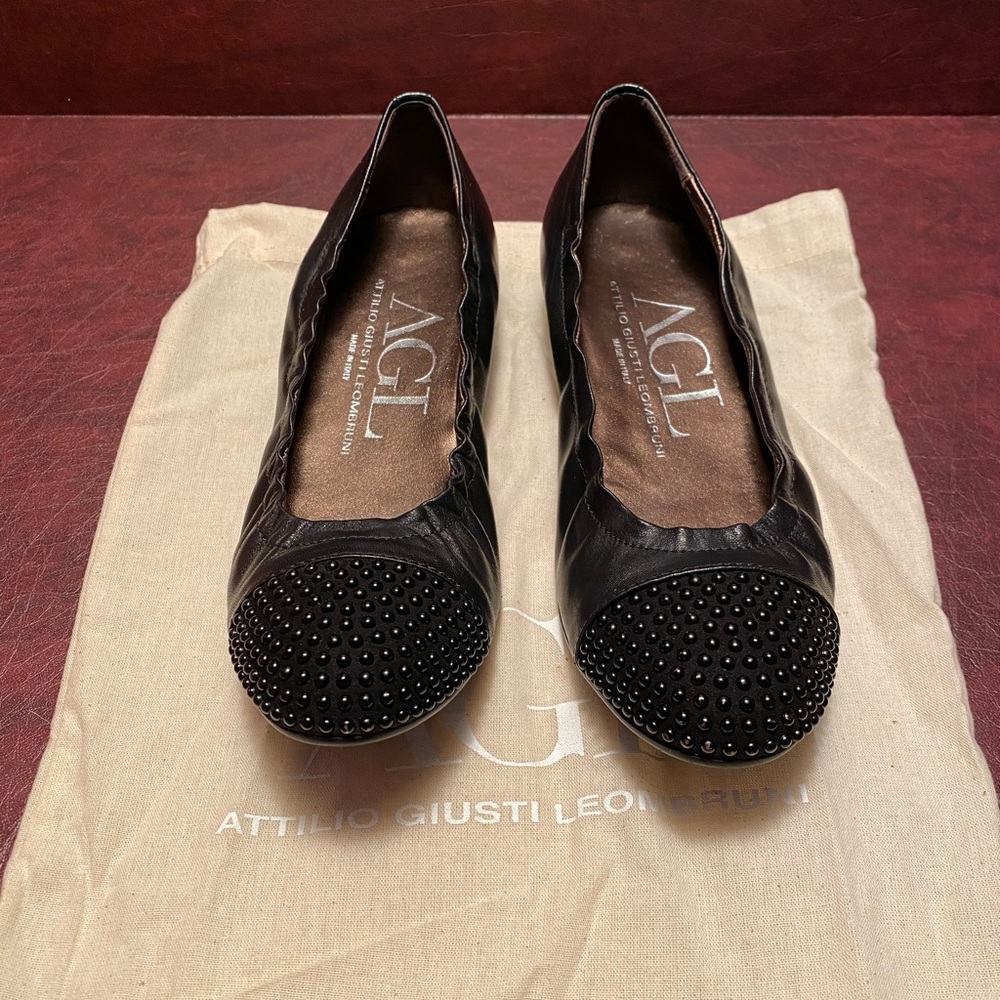 AGL Black leather stud ballet flat